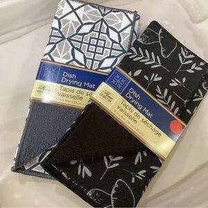 New set of 2 dish drying mats 12” by 18” gray and black designs